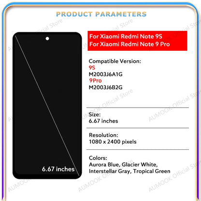 6.67 "Display LCD Per Xiaomi Redmi Nota 9S Nota 9 Pro Touch Screen Digitizer Assembly M2003J6A1G M2003J6B2G Parti di Ricambio