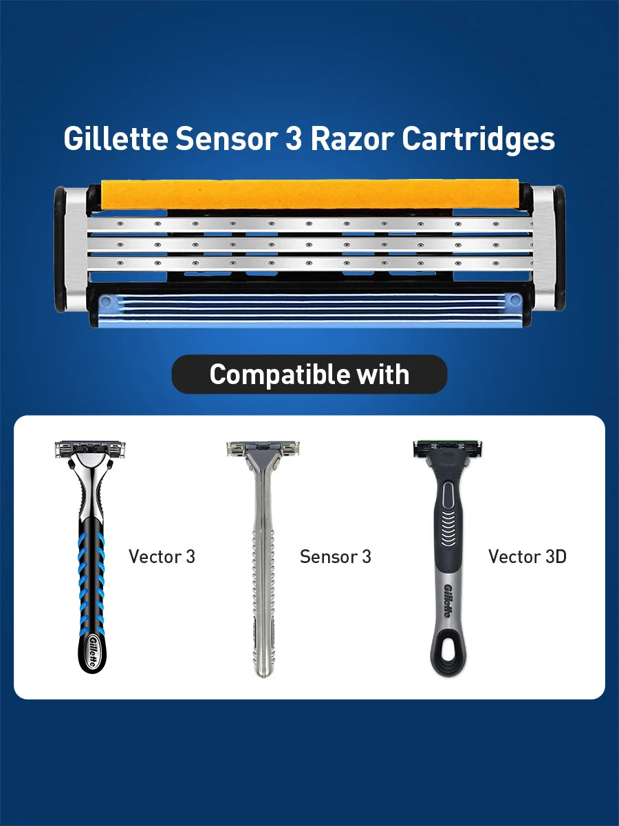 Testine di ricambio per rasoio Gillette Sensor 3, 8 pezzi, lame a 3 strati in acciaio inossidabile nano con striscia lubrificante per Sensor3 Vector3