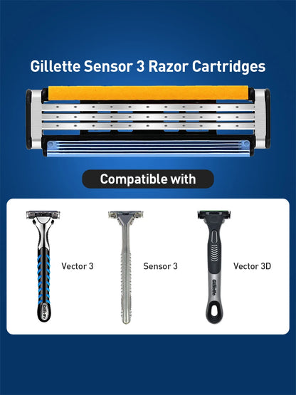 Testine di ricambio per rasoio Gillette Sensor 3, 8 pezzi, lame a 3 strati in acciaio inossidabile nano con striscia lubrificante per Sensor3 Vector3