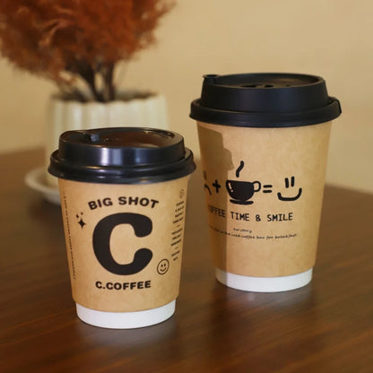 50 bicchieri di carta kraft usa e getta da 8/10/14oz, a doppia parete, isolati, per caffè, tè, latte e succhi, ideali per caffetterie e negozi.