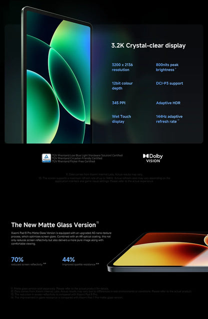 Xiaomi Pad 8 Pro Versione Globale, Tablet con display da 11.2 pollici 3.2K 144Hz, processore Snapdragon 8-core ® Mi Pad 8 Elite con fotocamera posteriore da 50MP e batteria da 9200mAh