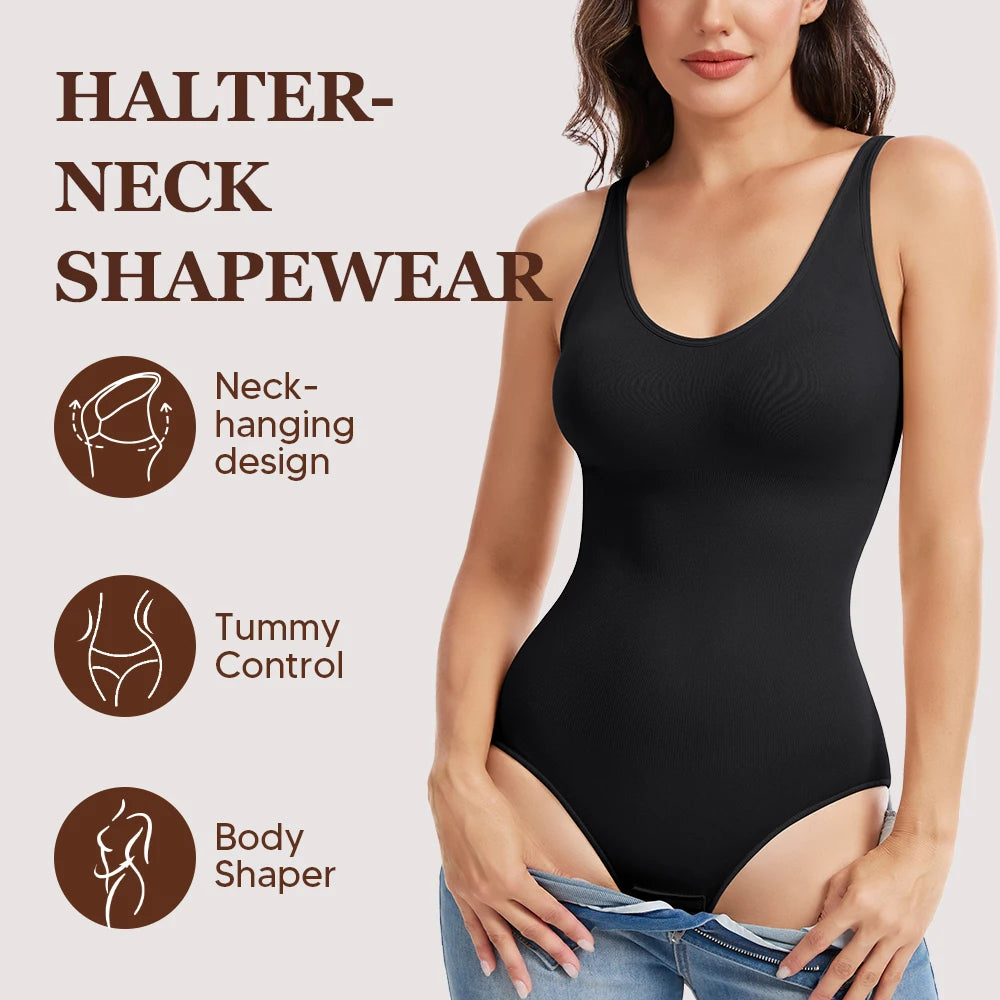 Body modellante da donna con scollo all'americana, controllo addominale, compressione, spalline convertibili, copertura totale, intimo modellante.