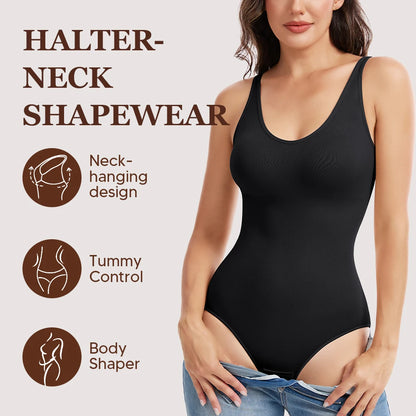 Body modellante da donna con scollo all'americana, controllo addominale, compressione, spalline convertibili, copertura totale, intimo modellante.