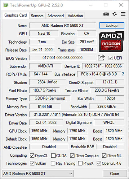 Scheda Grafica da Gaming MLLSE RX 5600 XT 6GB, 192bit GDDR6, 8pin PCI-E 4.0, GPU AMD Radeon per Giochi, Scheda Video Desktop RX 5600XT 6GB