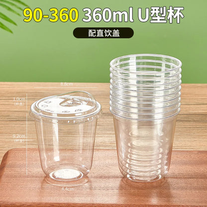 Tazza di plastica monouso per bevande fredde a forma di U, calibro 90, materiale PET, tazze da caffè trasparenti con coperchio, bicchiere da tè al latte sigillato