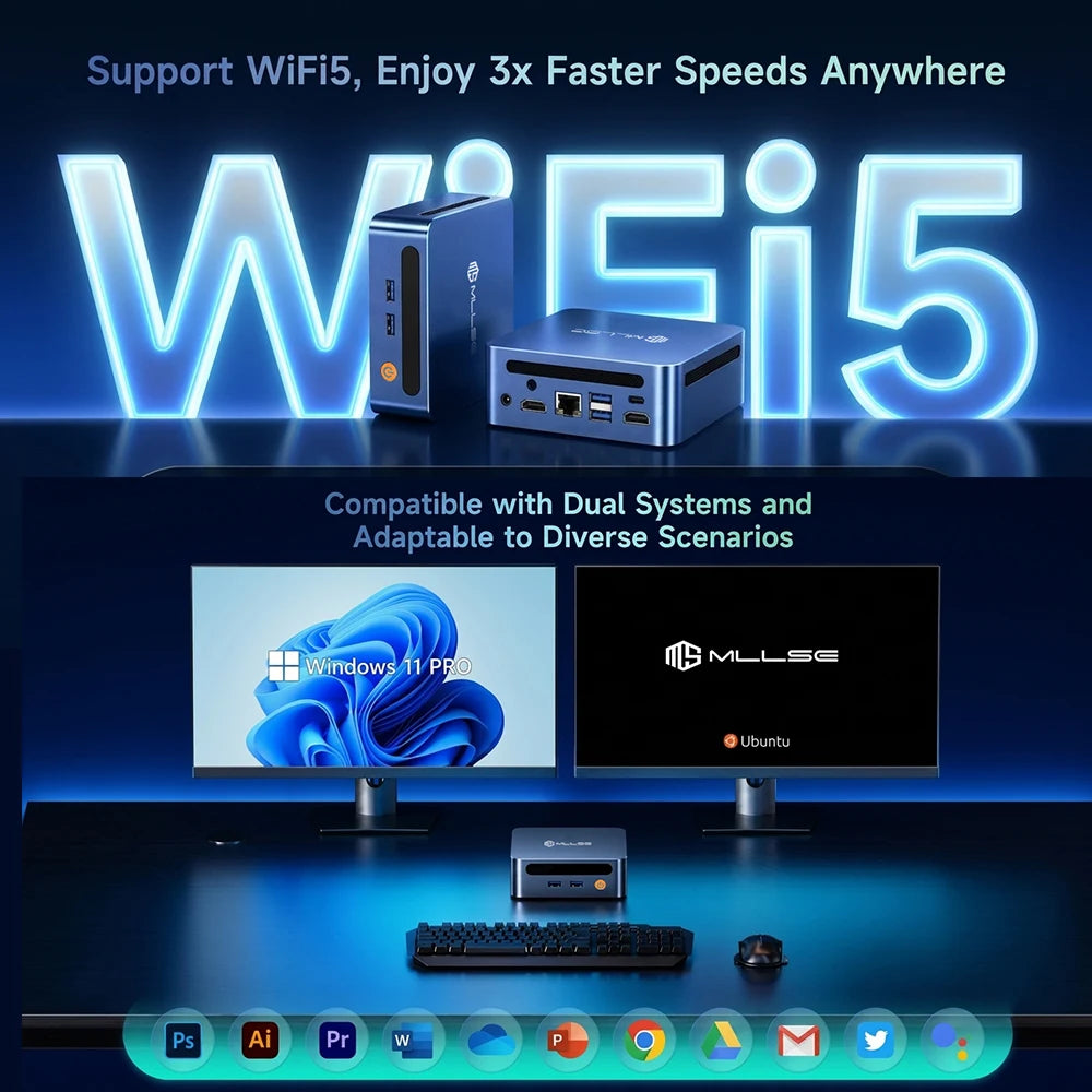 MLLSE M4 Pro Mini PC con Processore Intel Core I7-8665U, 16GB RAM DDR4, 480GB SSD, WiFi 5, BT 4.2, Win11, Mini Computer Desktop