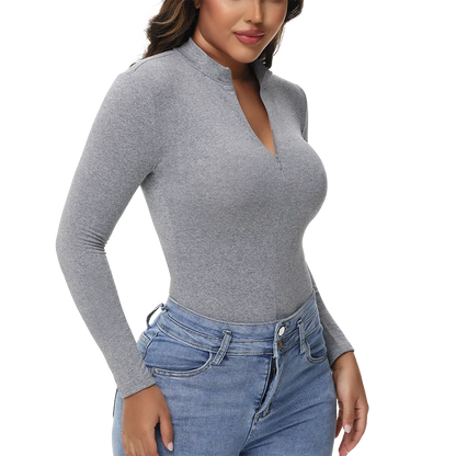 Body con colletto alla coreana con cerniera Donna Manica lunga Spazzolato Abiti invernali con fondo Sexy Streetwear Body Shaper Body pancia piatta
