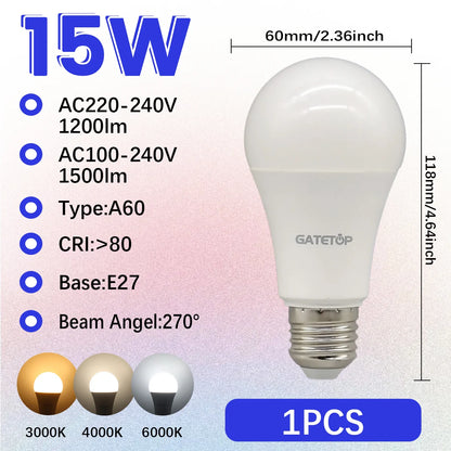 Confezione da 1-10 Lampadine LED 15W 120V 220V 3000K 4000K 6000K Luce Diurna CRI80 Senza Sfarfallio per Illuminazione Domestica Camera da Letto