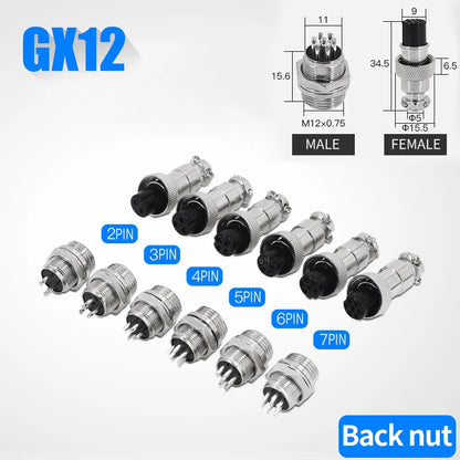 5/10/100Set GX12 GX16 GX20 Connettore aeronautico 2 3 4 5 6 7 8 9 10 12 14 15 Pin Maschio Femmina Cavo di aggancio Aviatore Presa di corrente