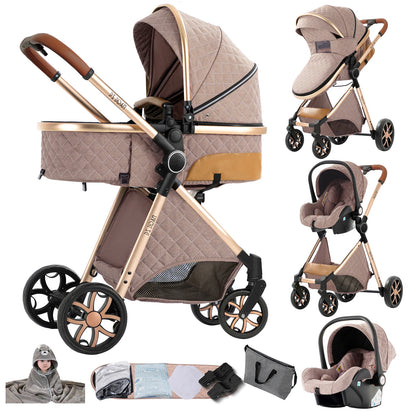 Passeggino Magic ZC 3 in 1, Sistema da Viaggio Compatto e Pieghevole con Navicella, Seggiolino Auto per Neonati e Seduta Reversibile, Carrozzina High Landscape, Ruote Ammortizzate, Manubrio Regolabile, Chiusura con Una Mano,