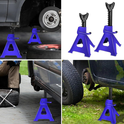 Confezione da 2 cavalletti in acciaio resistente con maniglia ergonomica, cavalletti di supporto per veicoli con altezza regolabile a cricchetto e base antiscivolo, per berline, SUV, manutenzione in garage e sostituzione pneu