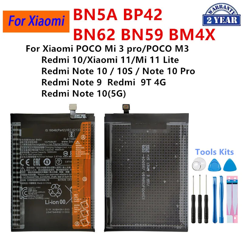 Batteria BP42 BN62 BM4X BN59 BN5A per Xiaomi POCO Mi 3 pro Xiaomi 10/Mi 11 Lite 10S / Note 9 10 9T 4G Pro Note 10 10S.