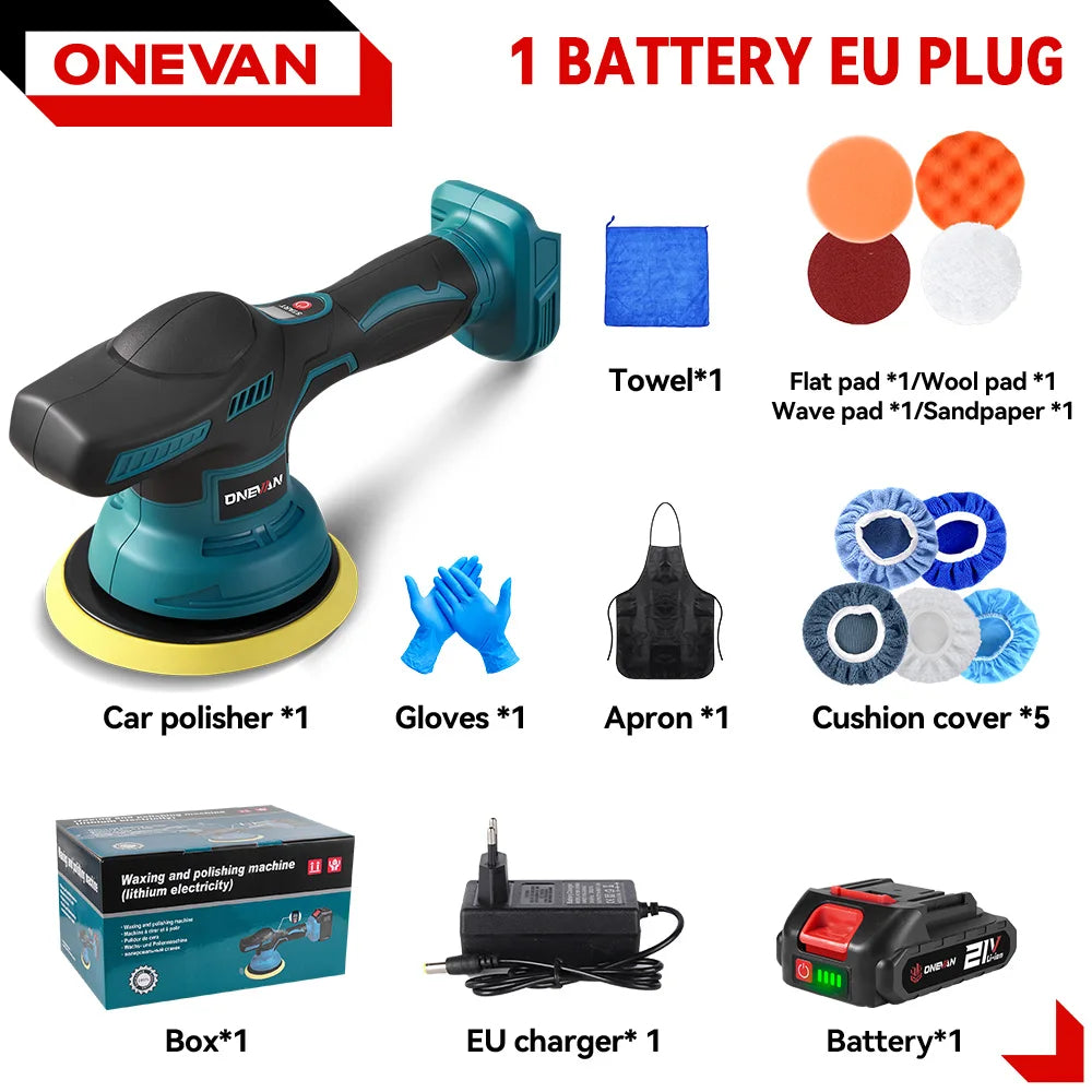 ONEVAN Lucidatrice per auto elettrica 8 marce 7800 giri/min Cordless Auto Car Lucidatura Ceretta Utensile elettrico rotante per Makita 18V Batteria Spille