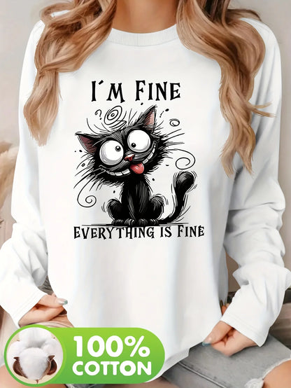 T-shirt da donna in 100% puro cotone, ideale per la primavera e l’autunno, comoda, casual, a maniche lunghe, con stampa grafica a tema parigino e scollo rotondo.