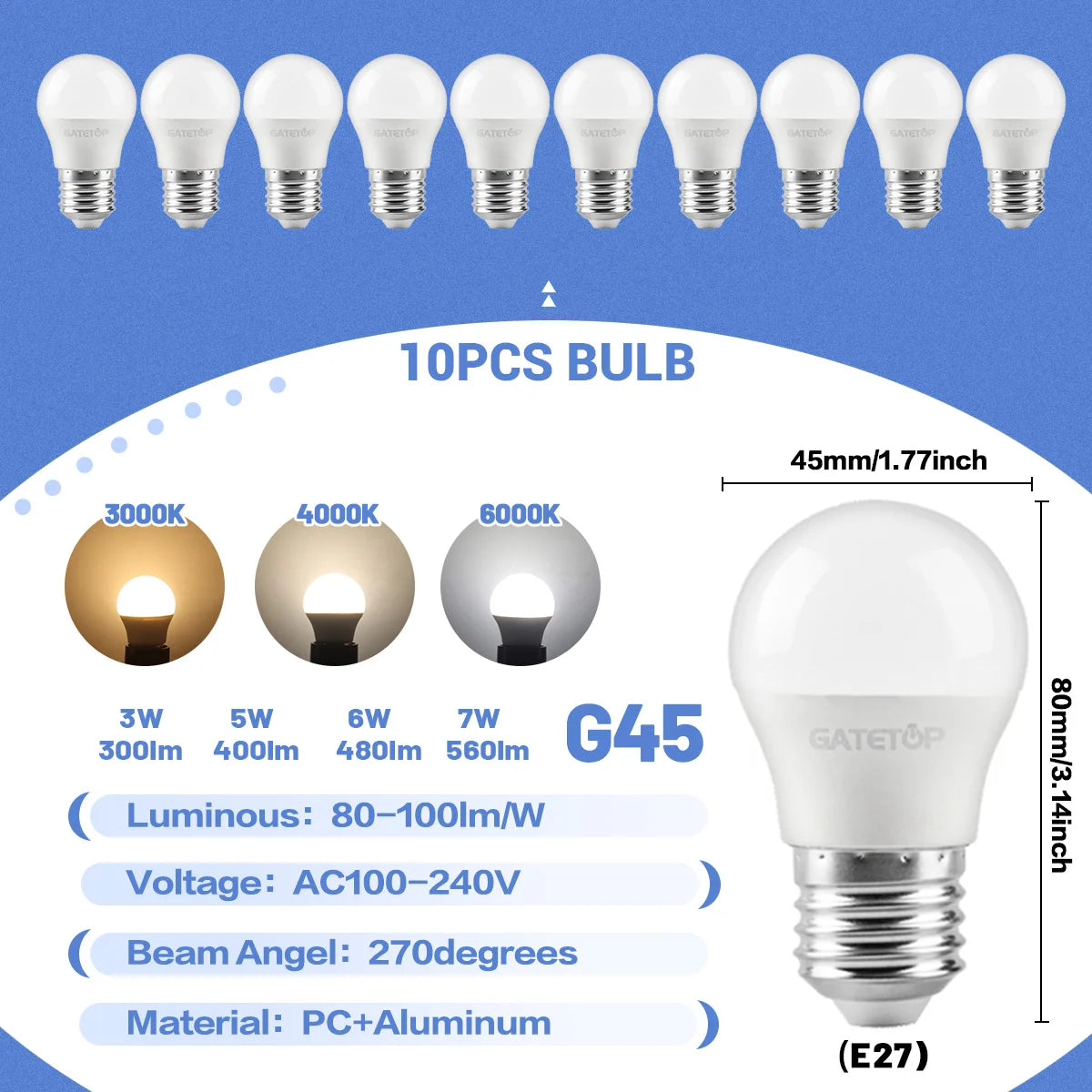1-10 Pezzi Lampadina LED Mini G45 3W-7W AC100-240V E27 Luce Diurna Fredda per Illuminazione e Decorazione Soffitto Soggiorno