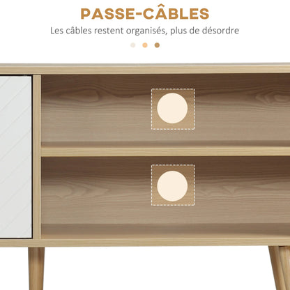 Mobile TV HOMCOM per televisori fino a 46 pollici, design scandinavo, 2 ante, 2 nicchie con passacavi, 110x39x cm