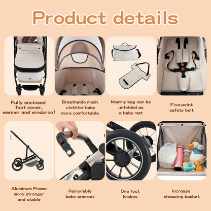 Lussuoso passeggino da viaggio portatile 3 in 1 Carrello pieghevole in alluminio ad alto paesaggio Carrozzina a quattro ruote per neonato