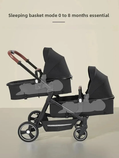 Passeggino Doppio per Bambini da Esterno, Multifunzionale 3-in-1, con Due Seggiolini Auto per Bambini