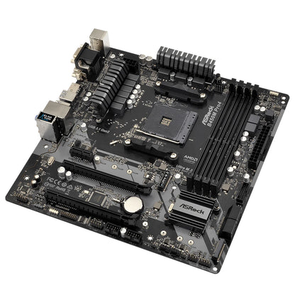 Scheda madre ASRock B450M PRO4, compatibile con CPU 5950X, 5800X3D, 5700X3D, 5600X, 5600G, 1700X, 2700X, socket AM4 AMD, 4 slot DDR4, 3200 MHz, formato MATX.