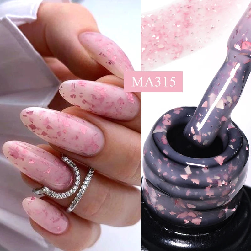 MEET ACROSS 7ml Gelatina Nuda Shimmer Base in gomma Gel Glitter Rosa Viola UV/LED Nail Art Vernis Gel Smalto per manicure Unghie FAI DA TE