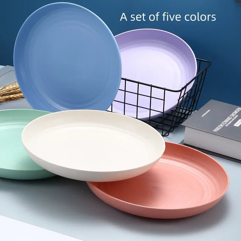 Set di 5 piatti colorati in paglia di grano, piatto per verdure, piatto per frutta, piatto da insalata in stile nordico, stoviglie, piatto in plastica per uso domestico