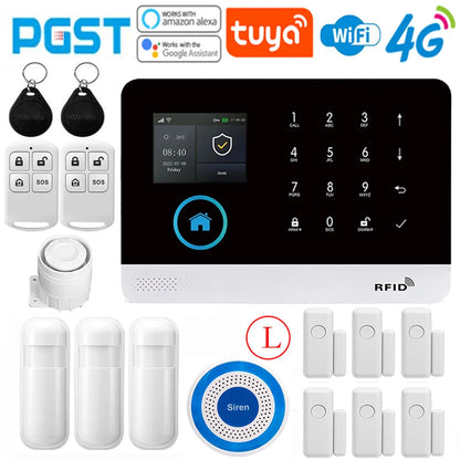 Sistema di allarme domestico PGST, 4G, WIFI, GSM, allarme di sicurezza, antifurto con sensore di movimento per porte, controllo tramite l'app Tuya Smart, compatibile con