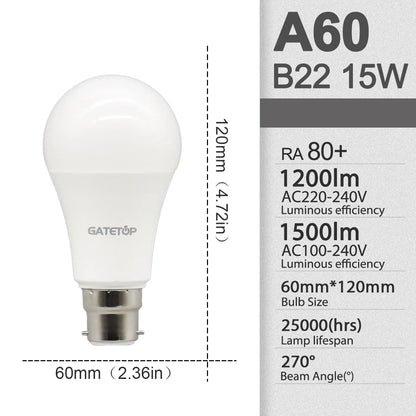 10 Pezzi Lampadine LED E27 B22 da 24W 20W 18W 15W 12W 10W 3W, AC 220V 110V 3000K 6000K, Lampada per Soggiorno e Casa
