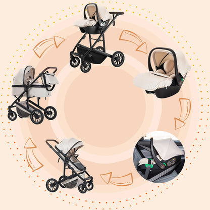Lussuoso passeggino da viaggio portatile 3 in 1 Carrello pieghevole in alluminio ad alto paesaggio Carrozzina a quattro ruote per neonato