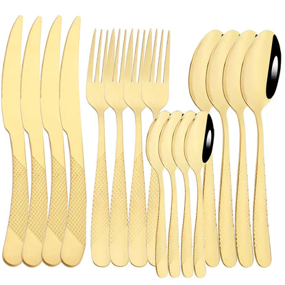 Set di posate in acciaio inossidabile da 16 pezzi - Set di posate nere, lucidate a specchio, lavabili in lavastoviglie, include coltelli, forchette e cucchiai