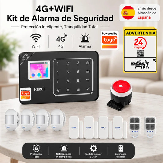 Sistema di Allarme Domestico KERUI WIFI 4G GSM Compatibile con App Tuya Smart Life, Alexa e Google, Sicurezza Wireless per Casa 433MHz