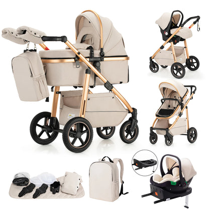 Passeggino 3 in 1 High Landscape per Neonati, Carrozzina Pieghevole Portatile di Lusso con Seggiolino Auto e Navicella da Viaggio