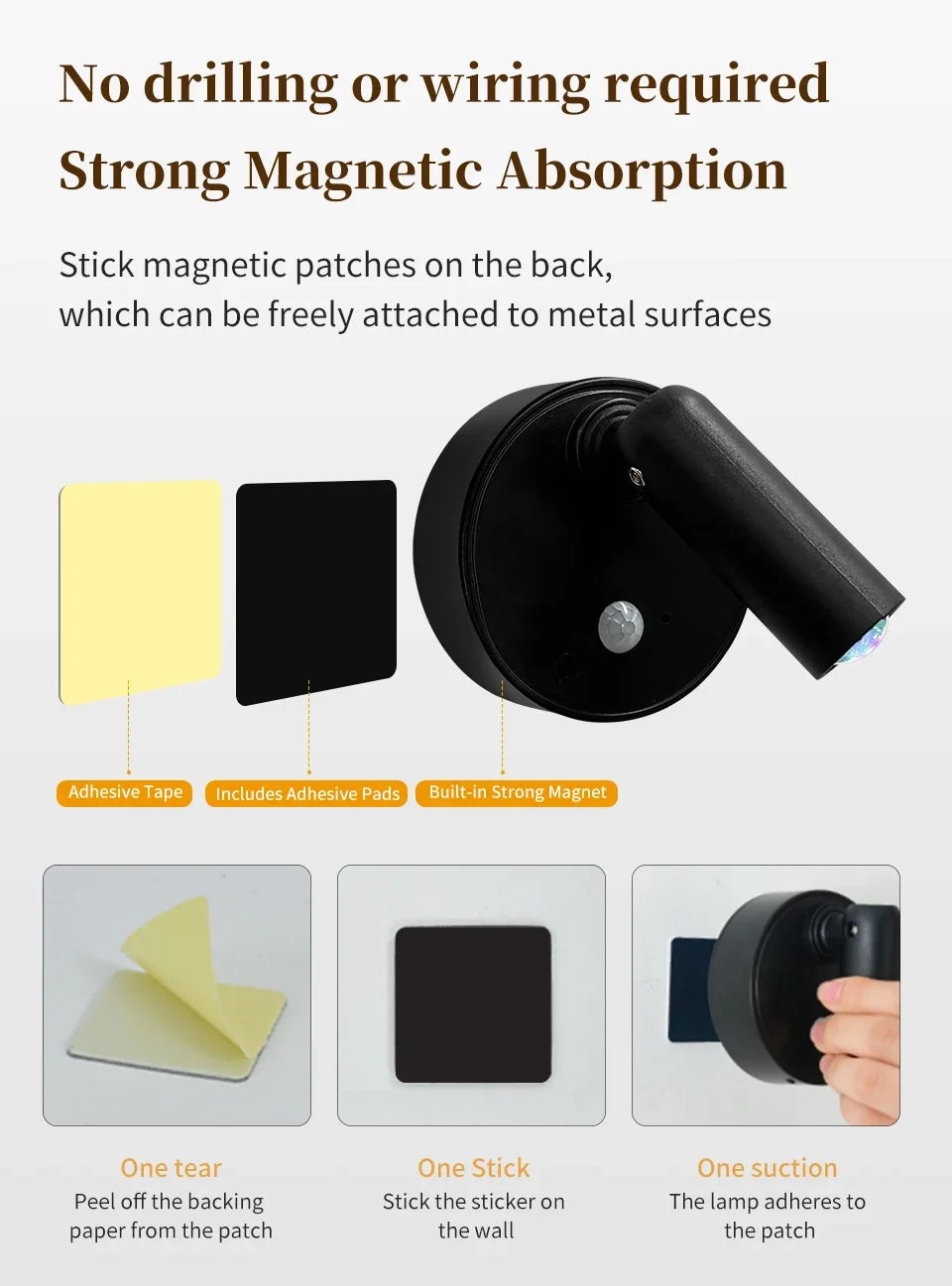 Lampada da Parete LED con Sensore di Movimento, Interruttore Touch, Luce Notturna, Faretto Magnetico Wireless Dimmerabile per Camera da Letto, Armadio, Scale, Decorazione