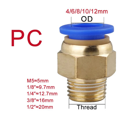 Connettori Pneumatici PC/PCF/SL/PB/PL 4mm 6mm 8mm 10mm 12mm Filettatura M5 3/4' 1 2 Vie Raccordi per Tubi Connettori Rapidi