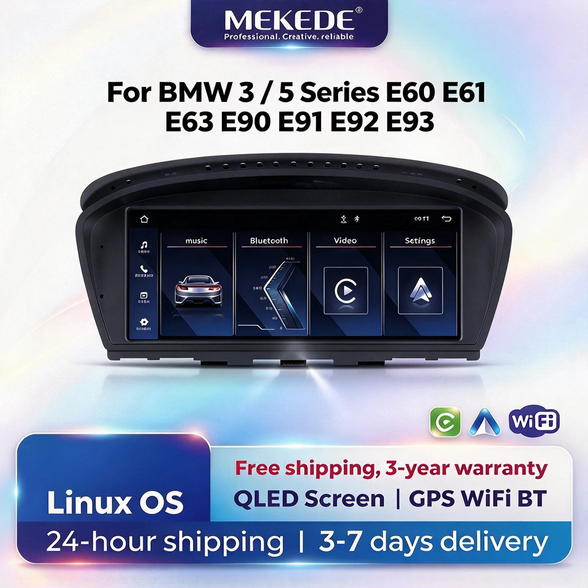 MEKEDE Sistema di Navigazione GPS Multimediale Wireless CarPlay Android Auto da 8,8 Pollici per BMW Serie 3/5 E60 E61 E63 E64 E90 E91 E92 E93 Schermo QLED Lettore Video 4K Autoradio