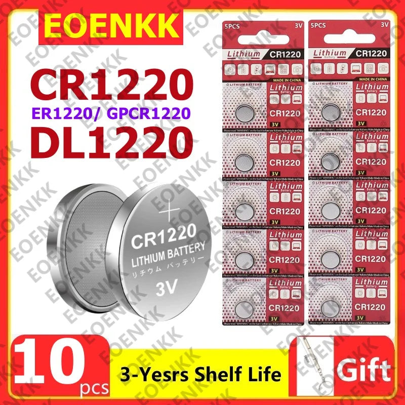 100 Pezzi Nuove Batterie CR1220 ad Alta Capacità, Batterie a Bottone al Litio CR 1220 per Orologi, Dispositivi Sanitari, Calcolatrici, ecc. 3V
