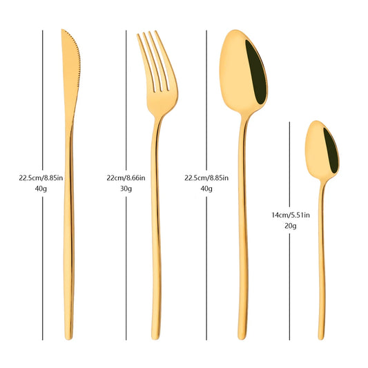 Set di posate da 4 pezzi in acciaio inossidabile, stile occidentale, colore oro rosa, con forchetta, coltello e cucchiaio