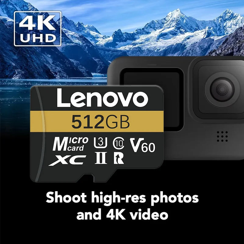 Scheda di memoria Lenovo ad alta velocità, 256 GB, 512 GB, classe 10, UHS-I, MicroSDXC, 1 TB, 128 GB, per droni DJI e fotocamere GoPro Hero, ideale per riprese in 4K.