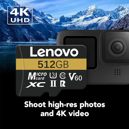 Scheda di memoria Lenovo ad alta velocità, 256 GB, 512 GB, classe 10, UHS-I, MicroSDXC, 1 TB, 128 GB, per droni DJI e fotocamere GoPro Hero, ideale per riprese in 4K.