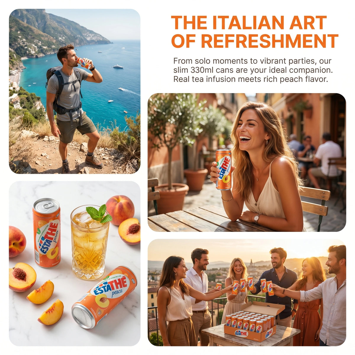 Estathe Pesca Tè Freddo alla Pesca 330ml Lattina Autentico Infuso di Tè Italiano Senza Glutine Bevanda Estiva Rinfrescante per Feste Attività all'Aperto Uso Quotidiano