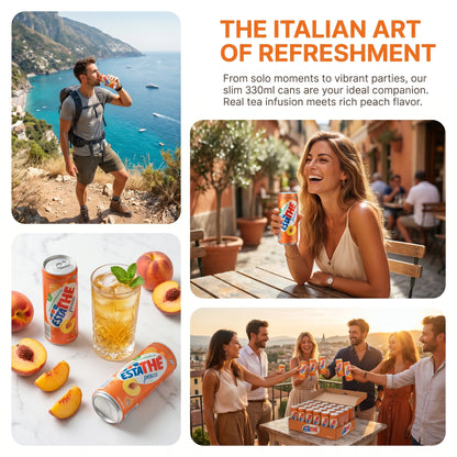 Estathe Pesca Tè Freddo alla Pesca 330ml Lattina Autentico Infuso di Tè Italiano Senza Glutine Bevanda Estiva Rinfrescante per Feste Attività all'Aperto Uso Quotidiano