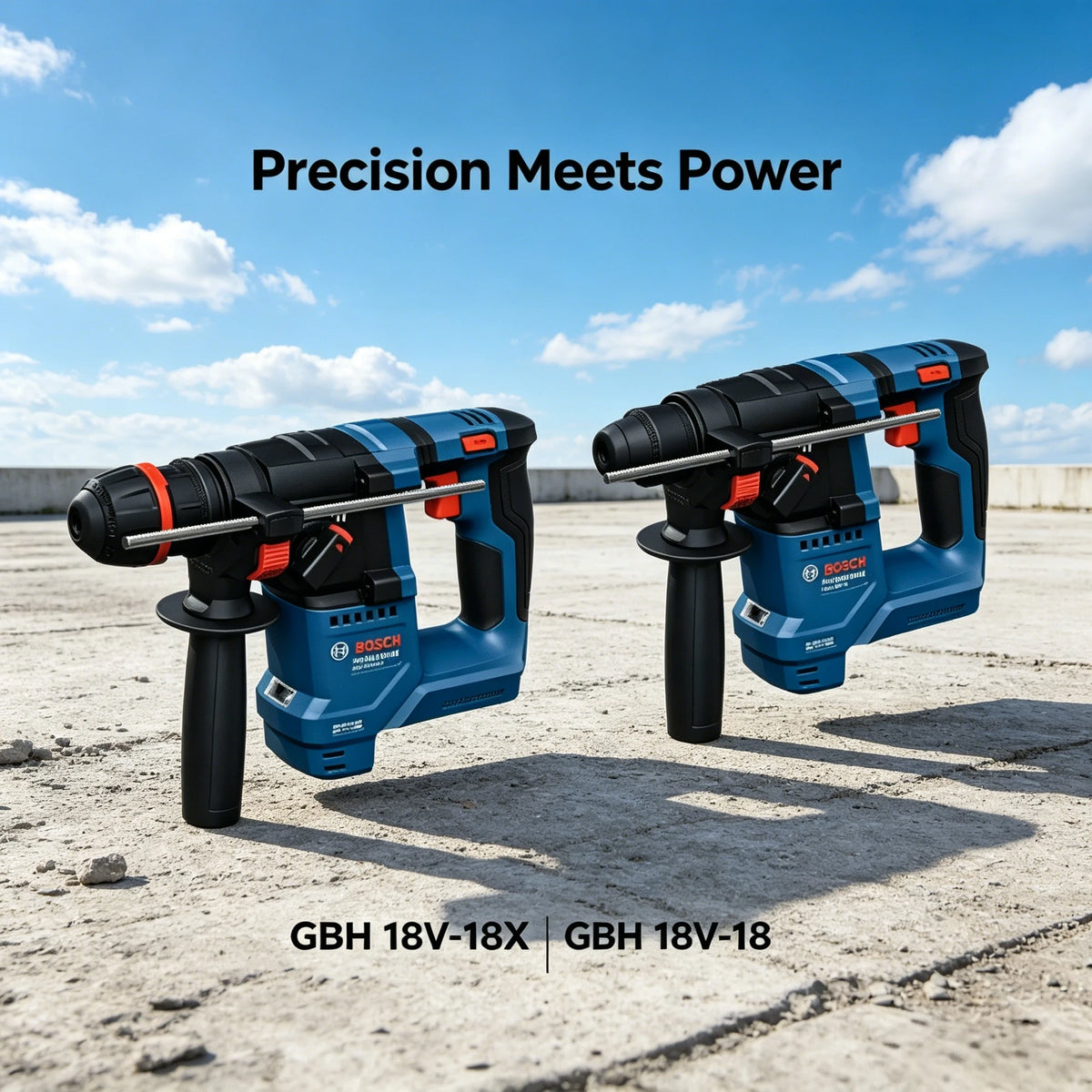 Trapani Bosch GBH 18V-18 / GBH18V-18X, pronti per l'uso in cantiere, con impugnatura ausiliaria ergonomica per un utilizzo controllato e senza fatica