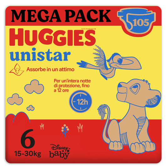 Huggies Unistar Pannolini, Taglia 6 (15-30 Kg), Confezione da 105 pannolini (Megapack)