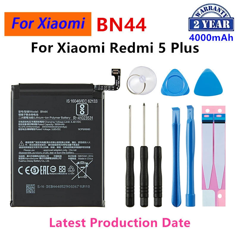 100% batteria originale BN44 4000mAh per Xiaomi Redmi 5 Plus BN44 batterie di ricambio per telefono di alta qualità + strumenti