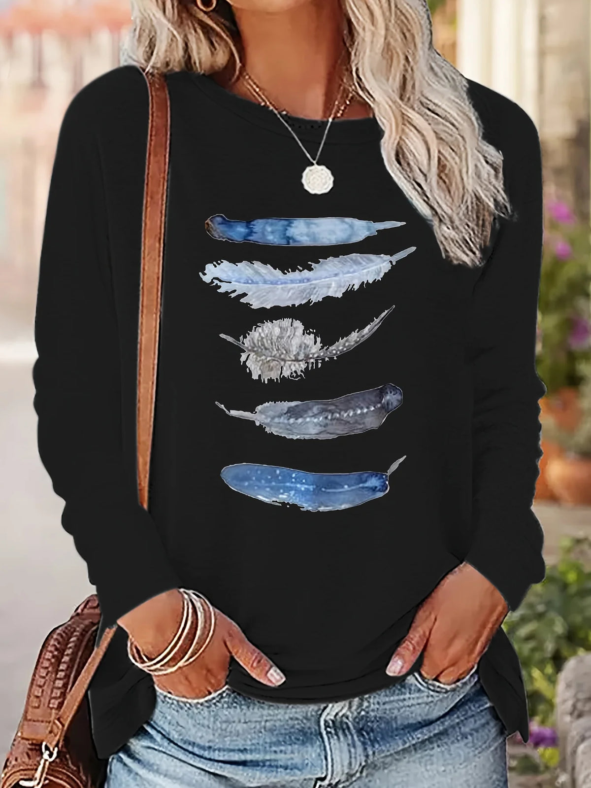 T-shirt da donna in 100% cotone, modello slim, a maniche lunghe, top bianco sottile, maglietta da donna