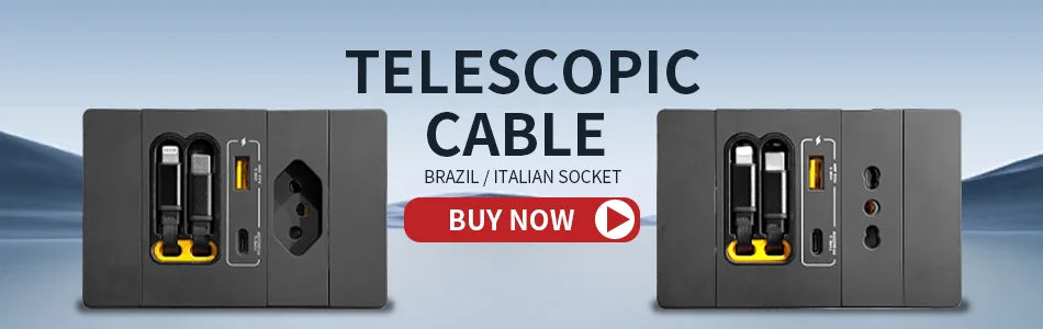 DELEFU Presa Italiana Fai-da-te con USB Tipo C, Interruttore Campanello, 45A 20A, per Tende, Telefono, CAT5, TV, HDMI, SAT, Nera
