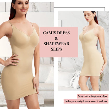 Sexy Full Slip Shapewear Abito da donna Scollo a V Aderente Biancheria intima Compressione liscia Shaper del corpo Dimagrante Vita Addome Pancia Corsetto