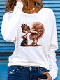 T-shirt girocollo stampata con motivo Torre Eiffel Parigi a maniche lunghe comoda moda primavera e autunno 100% cotone da donna