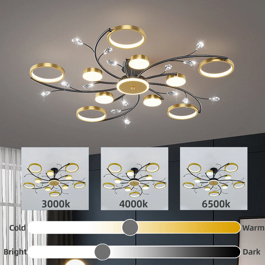 Lampadario a sospensione IRALAN, lampada da soffitto dimmerabile, lampadario dorato per camera da letto e soggiorno, illuminazione interna a montaggio a filo.