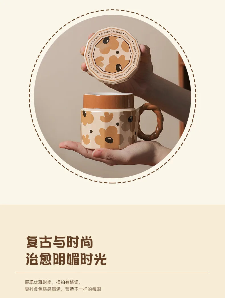Tazze in ceramica retrò creative, alto livello di aspetto, tazze famose in Internet, souvenir di lusso leggero, tazze da caffè con LIDS