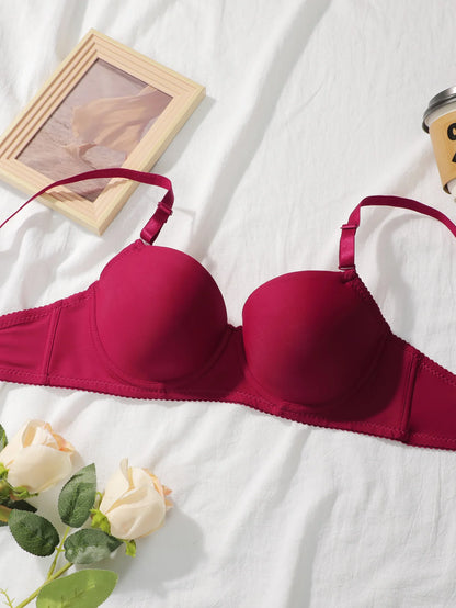 Nuovo set da 2 pezzi quotidiano in tinta unita di vendita calda con reggiseno push up con bordo in acciaio per set intimo donna J2611